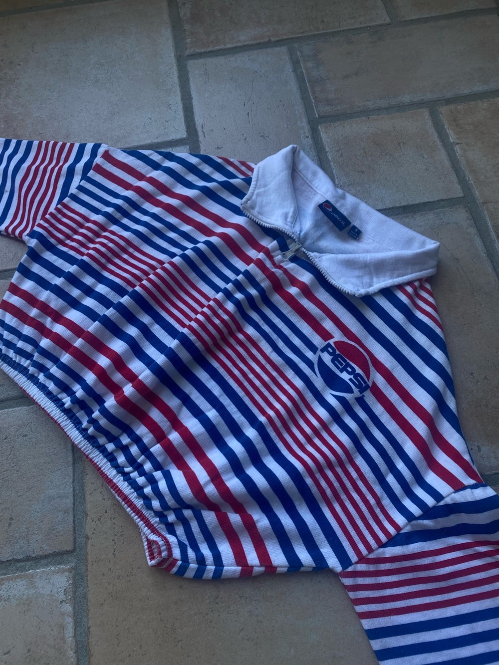 Pepsi Red, White & Blue Striped Quarter-Zip Vintage Style Cropped Pullover